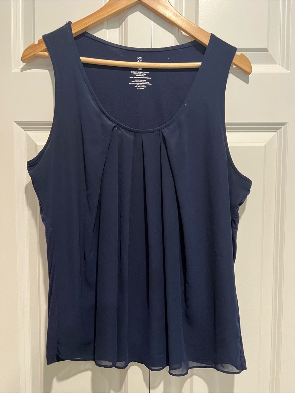 New York & Company Navy Pleated Tank Camisole